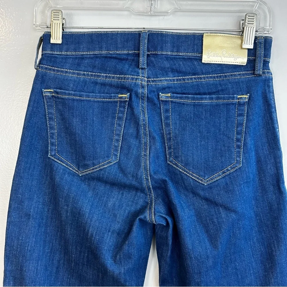 Lilly Pulitzer Aileen Blue High Rise Straight Denim Jeans Button Fly Size 0